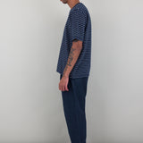 SS Textured Stripe T-Shirt - Navy Silver