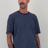 SS Textured Stripe T-Shirt - Navy Silver