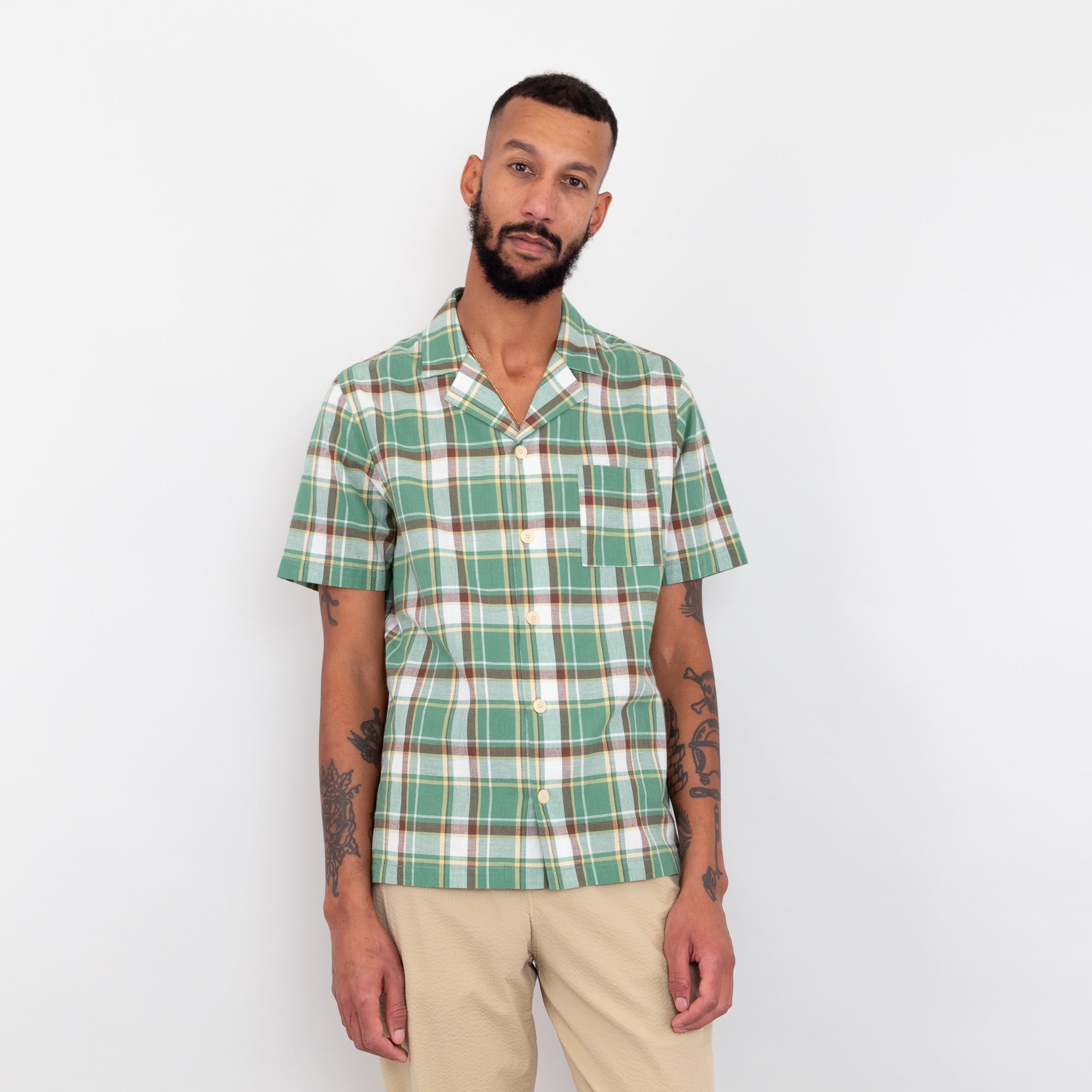 Folk | SS Soft Collar Shirt - Green Madras