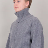 Zip Through Jumper - Mid Grey Melange