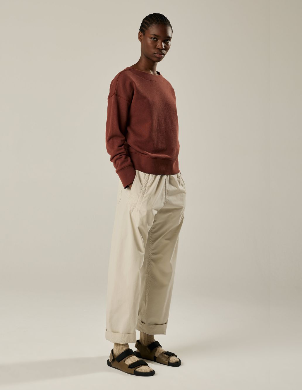 Folk | MHL - Open Collar Training Top - Burnt Sienna Lightweight Dry Loopback