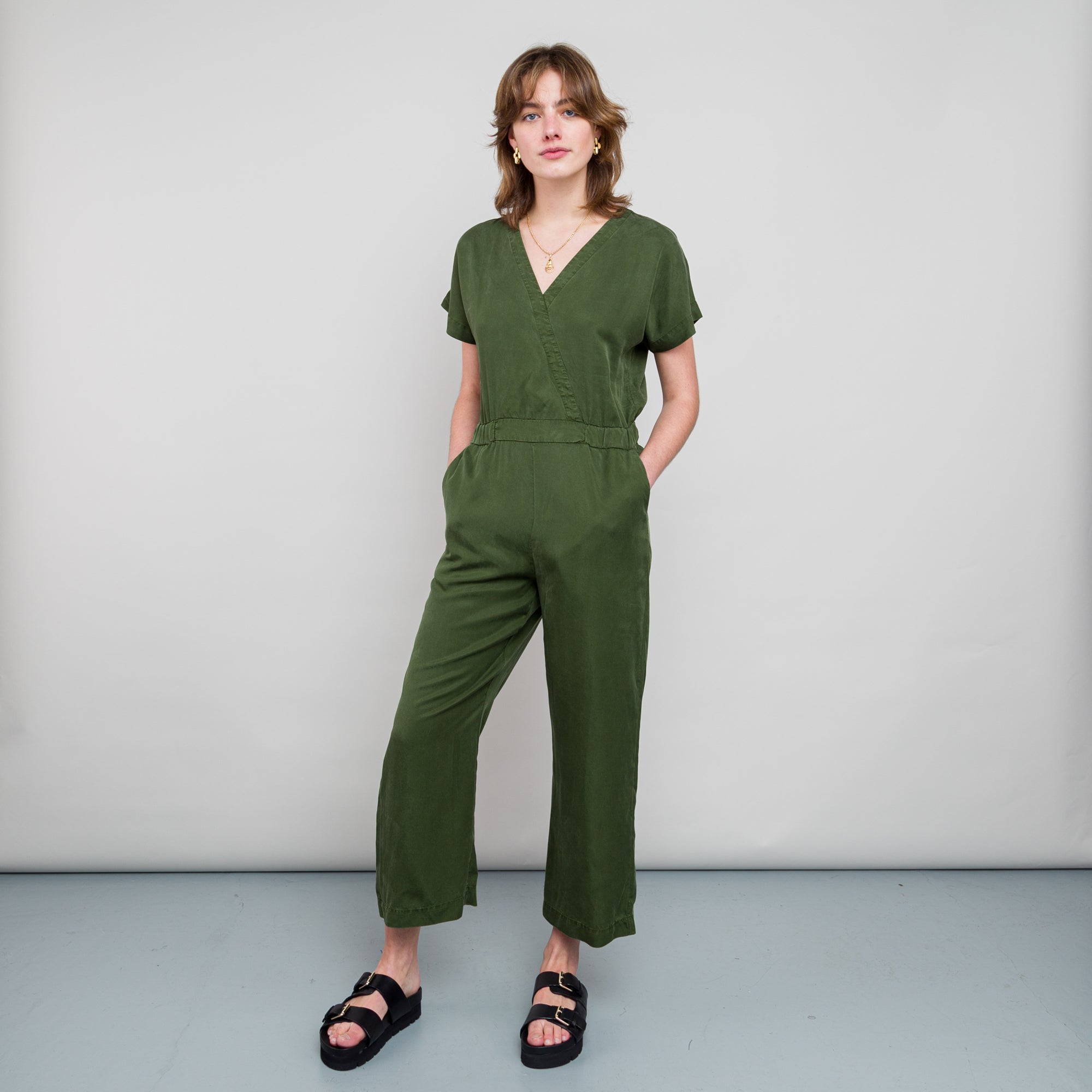 Green cheap wrap jumpsuit